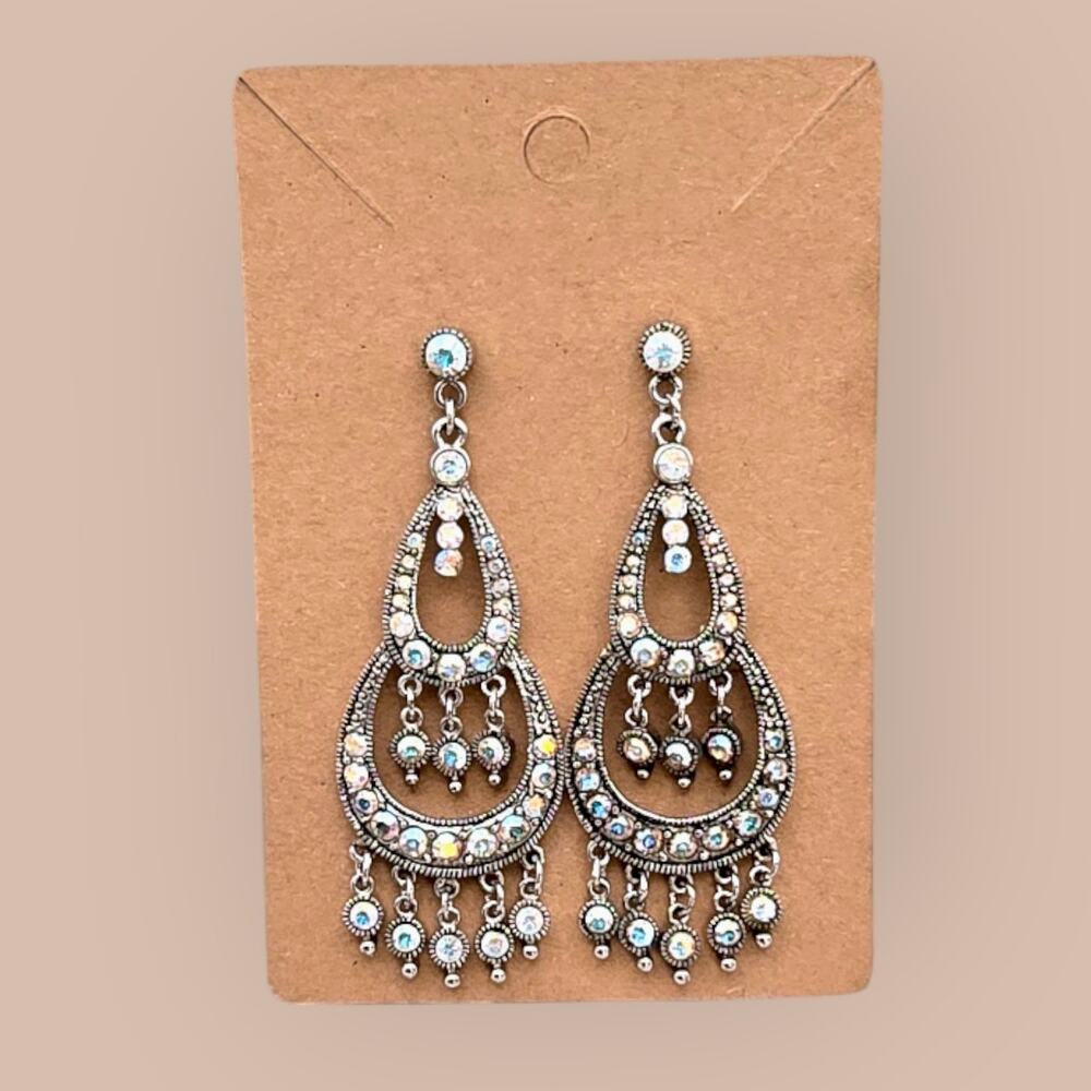Iridescent Rhinestone Chandelier Earrings Silver Drop Dangle – Glam Evening